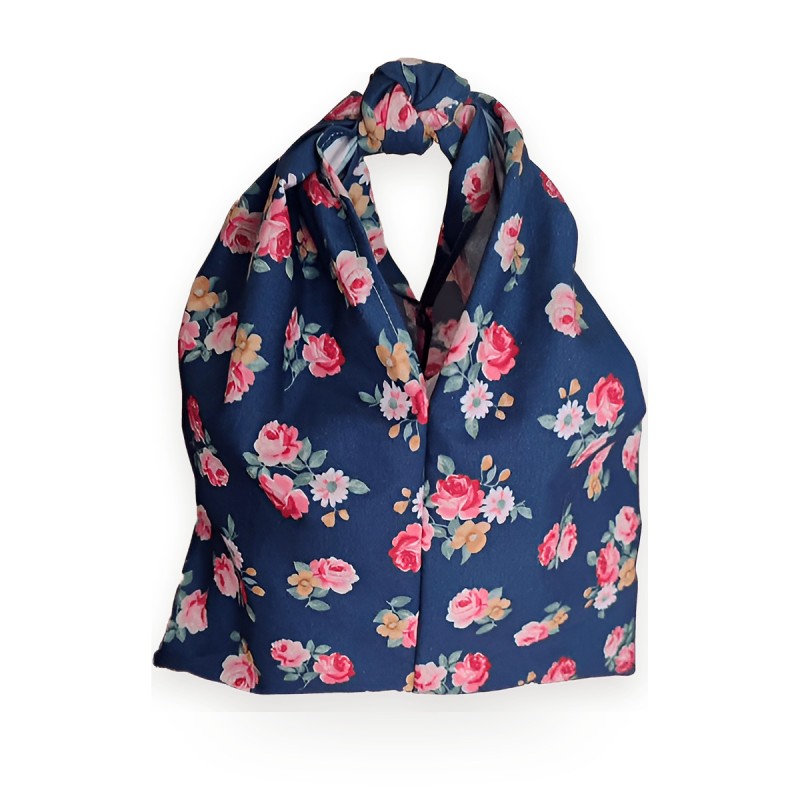 Bolso de tela azul con flores y asas de nudo | terretabazar